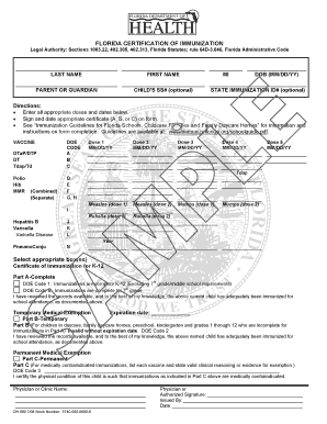Florida Certification of Immunization