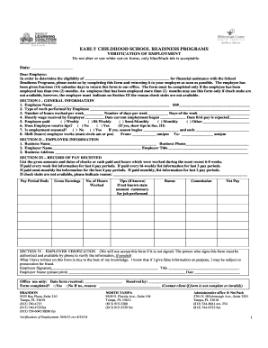Early Childhood School Readiness Program Verification of Employment