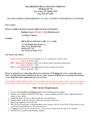 Invoice Format Requirement Memo - Heights Real Estate Company