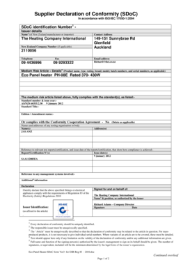 Supplier Declaration of Conformity for Eco Panel Heater