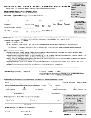 Loudoun County Public Schools Student Registration Form