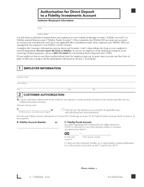 Authorization for Direct Deposit to Fidelity Account