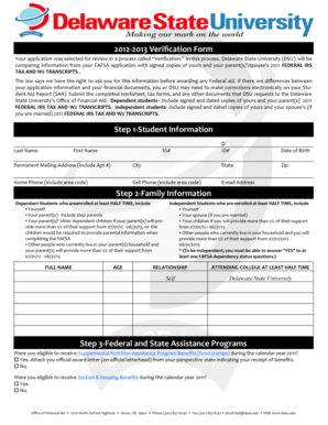 Delaware State University Verification Form