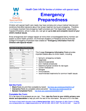 Emergency Information Form for Children with Special Needs
