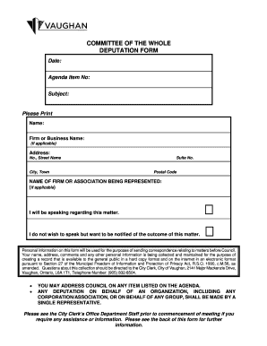 Committee of the Whole Deputations Form