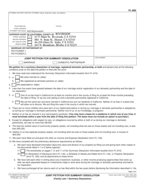 California Joint Petition for Summary Dissolution
