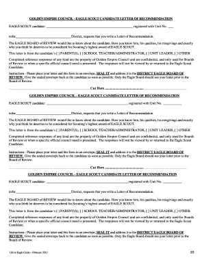 Eagle Scout Candidate Reference Letter