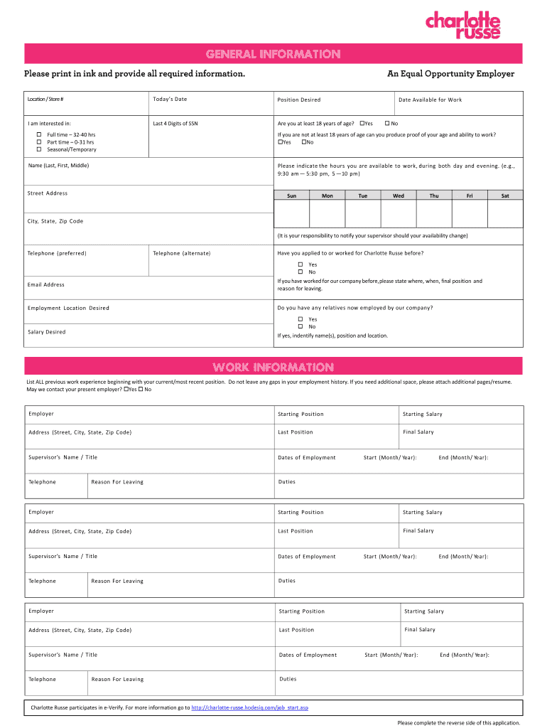 charlotte russe application Preview on Page 1