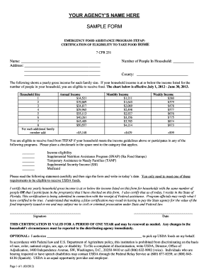 Emergency Food Assistance Program Certification