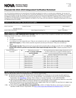 2013-2014 Independent Verification Worksheet