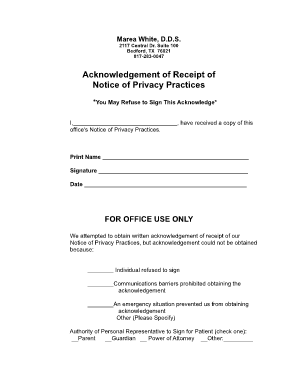 Acknowledgement of Receipt of Notice of Privacy Practices
