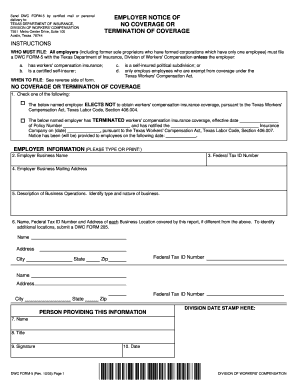 Texas DWC Form-5: Employer Notice of No Coverage or Termination of Coverage