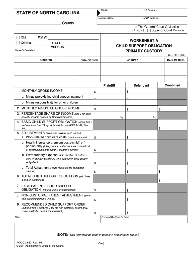 Nc Child Support Worksheet A Fill Out Sign Online DocHub