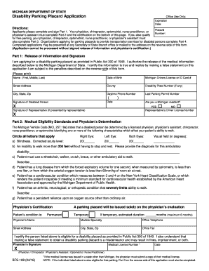 Michigan Disability Parking Placard Application