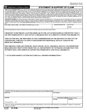 VA Form 21-4138 Statement in Support of Claim