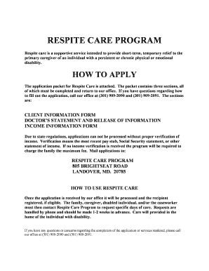 Respite Care Program Application