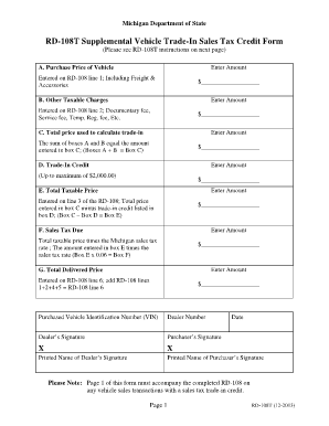 Vehicle sale agreement in tamil - RD-108T TRade In Credit Form - State of Michigan - michigan