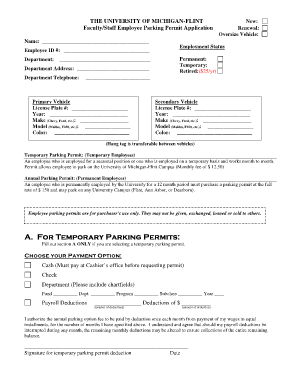 University of Michigan-Flint Employee Parking Permit Application