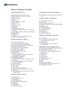 Subaru Certification Checklist