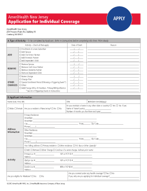 AmeriHealth New Jersey Individual Coverage Application