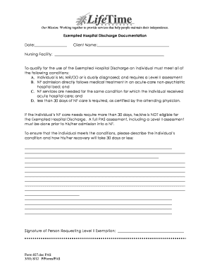 Exempted Hospital Discharge Documentation