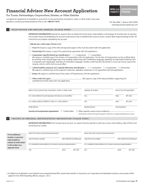 Wells Fargo New Account Application for Entities
