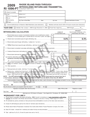 Rhode Island Pass-Through Withholding Return and Transmittal