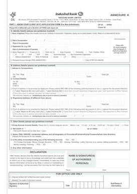 IndusInd Bank KYC Application Form for Non-Individuals
