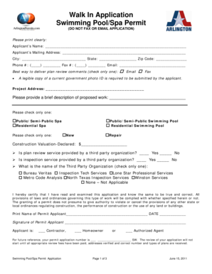 Swimming Pool/Spa Permit Application