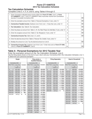 Connecticut Tax Calculation Schedule Form CT-1040TCS
