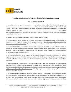 Confidentiality Non-Disclosure Non-Circumvent Agreement