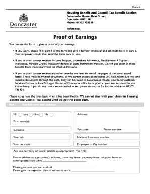 UK Housing Benefit Proof of Earnings Form