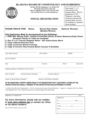 Alabama Board of Cosmetology and Barbering Initial Registration Application