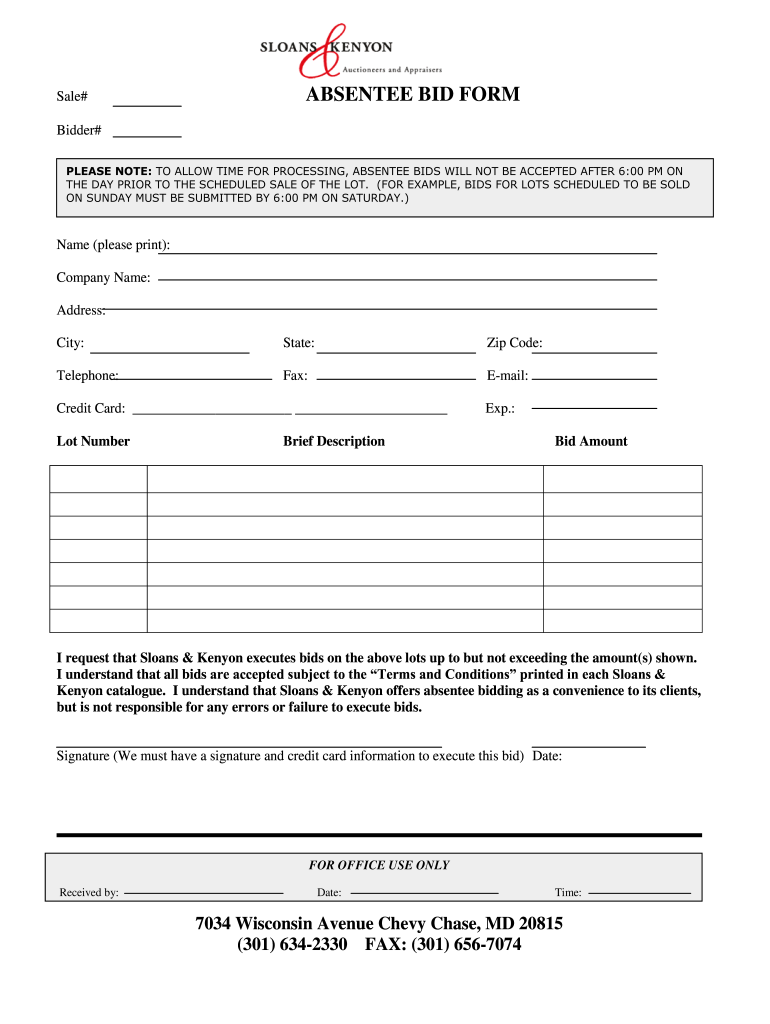 sloans kenyon bid sample Preview on Page 1
