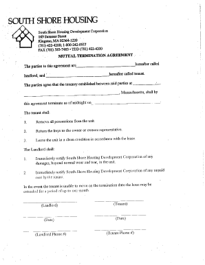 Printable mutual lease termination agreement pdf - south shore housing termination form