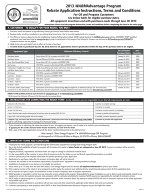2013 WARMAdvantage Program Rebate Application