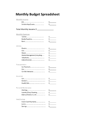 Simple budget worksheet pdf - Monthly Budget Spreadsheet