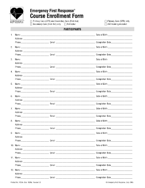 Emergency First Response Course Enrollment Form