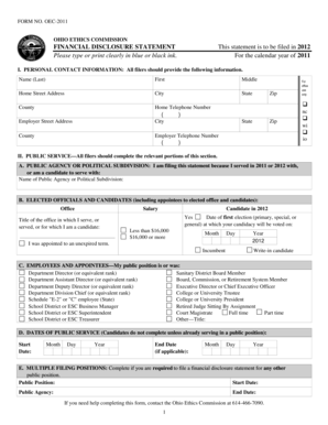 Ohio Ethics Commission Financial Disclosure Statement
