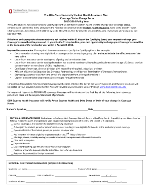 Ohio State University Student Health Insurance Coverage Status Change Form