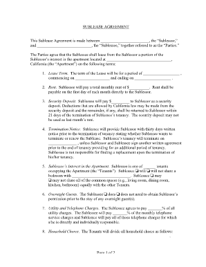 Sublease agreement sample - Page 1 of 2 SUBLEASE AGREEMENT This Sublease Agreement is ... - studentlegal ucla