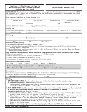 Montgomery County Public Schools New Student Information Form