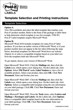 Pdf label template - Template Selection and Printing Instructions - 3M