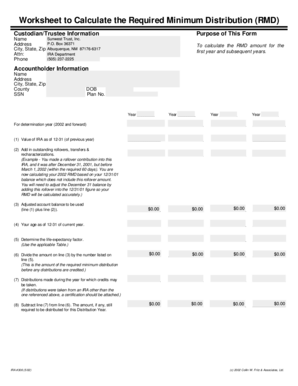 IRA Required Minimum Distribution Worksheet
