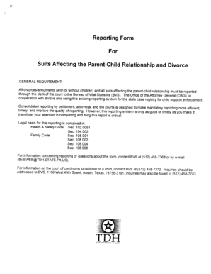 Texas Divorce and Parent-Child Relationship Reporting Form