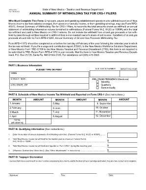 New Mexico Annual Summary of Withholding Tax for CRS-1 Filers