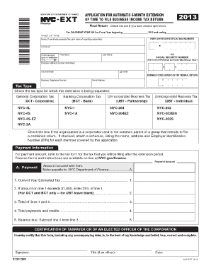 New York City Business Income Tax Extension Application
