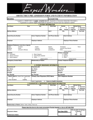 Obstetrics Pre-Admission Form