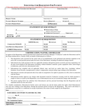 Subcontractor Requisition for Payment