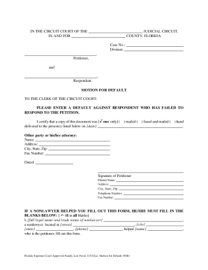 Florida Motion for Default and Default Forms